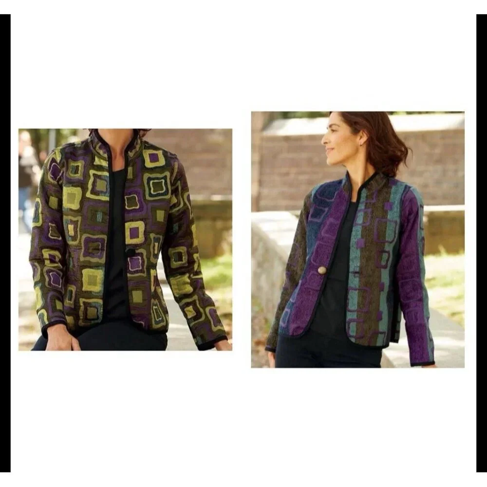Trimdin Classic Symphony Jewel Artisan JacketColorful Sz M Reversible Mid Length